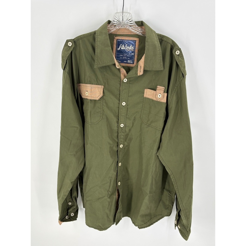 Akdmks Dry Goods Mens 3XL Olive Green Button Up Long Sleeve Shirt‎ Jeanus Level